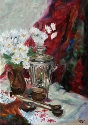 Painting titled "TEA CEREMONY" by Vera Klimova, Original Artwork, Oil