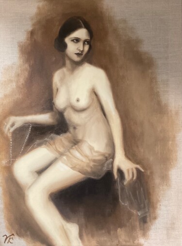 Schilderij getiteld "RETRO LADY" door Vera Klimova, Origineel Kunstwerk, Olie