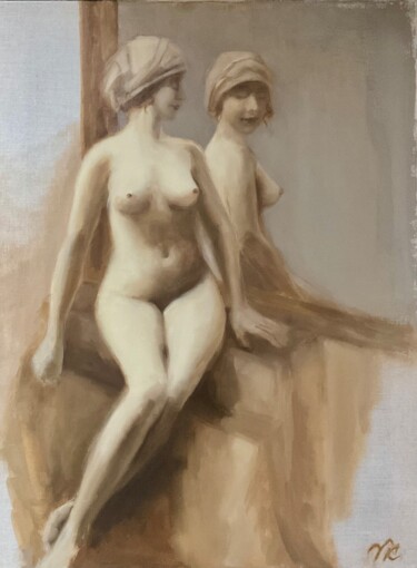 Painting titled "RETRO LADY 2" by Vera Klimova, Original Artwork, Oil