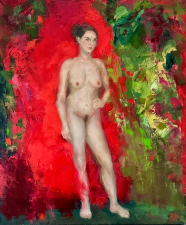 Painting titled "RED AND GREEN" by Vera Klimova, Original Artwork, Oil
