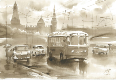 Картина под названием "Московский троллейб…" - Vera Maks, Подлинное произведение искусства, Акварель
