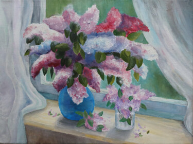 Malerei mit dem Titel "Lilac on the window" von Vera Markelova, Original-Kunstwerk, Acryl