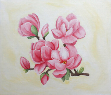 Schilderij getiteld "Blooming Magnolia" door Vera Markelova, Origineel Kunstwerk, Acryl