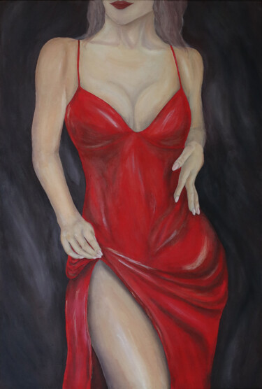 Painting titled "Woman in red dress" by Vera Markelova, Original Artwork, Acrylic