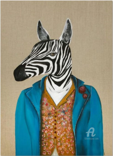 Painting titled "Mr Zebra" by Vera Marques Da Costa, Original Artwork, Acrylic Mounted on Wood Stretcher frame