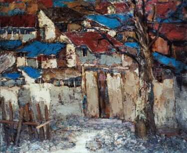 Painting titled "Evning. Roofs." by Vera Nechaeva, Original Artwork, Oil