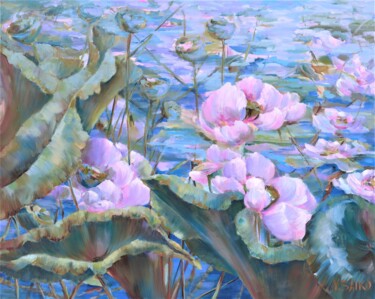 Malerei mit dem Titel "Lotus Pond" von Vera Saiko, Original-Kunstwerk, Öl