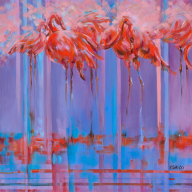 Ζωγραφική με τίτλο "Flamingos" από Vera Saiko, Αυθεντικά έργα τέχνης, Λάδι
