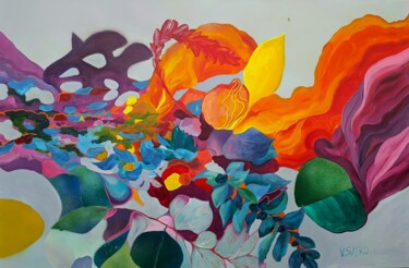 Malarstwo zatytułowany „'Illusion:Foliage F…” autorstwa Vera Saiko, Oryginalna praca, Akryl Zamontowany na Drewniana rama no…