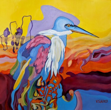 Painting titled "The Dreambird's Voy…" by Vera Saiko, Original Artwork, Acrylic Mounted on Wood Stretcher frame