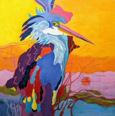 Malarstwo zatytułowany „Dream Bird” autorstwa Vera Saiko, Oryginalna praca, Akryl Zamontowany na Drewniana rama noszy