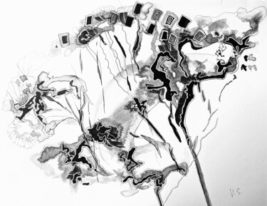 Dibujo titulada "Blooming Fantasy: F…" por Vera Saiko, Obra de arte original, Tinta