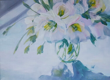 Painting titled "White Flowers in va…" by Vera Saiko, Original Artwork, Oil