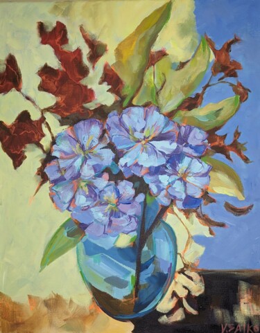 Painting titled "Violet Bouquet" by Vera Saiko, Original Artwork, Acrylic Mounted on Wood Stretcher frame