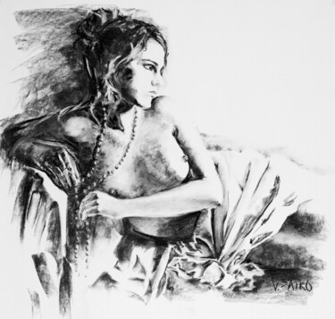 Drawing titled "Touch of the Past" by Vera Saiko, Original Artwork, Charcoal Mounted on Other rigid panel