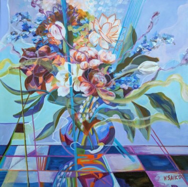 Malerei mit dem Titel "Luminous Bloom" von Vera Saiko, Original-Kunstwerk, Acryl Auf Keilrahmen aus Holz montiert