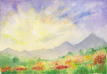Картина под названием "Весенний рассвет" - Вера Салимжанова, Подлинное произведение искусства, Акварель
