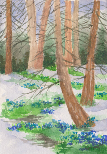 Картина под названием "Весна в лесу" - Вера Салимжанова, Подлинное произведение искусства, Акварель