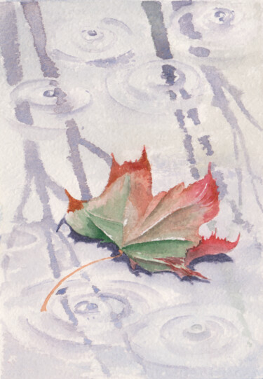 Картина под названием "Лист на асфальте" - Вера Салимжанова, Подлинное произведение искусства, Акварель