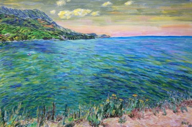 Painting titled "Sea in Becici" by Vera Sapozhnikova, Original Artwork, Acrylic