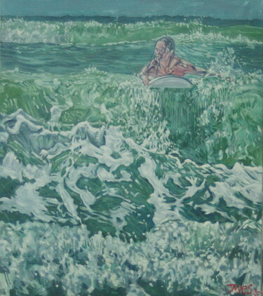 Painting titled "riding the wave" by James Wardroper, Original Artwork, Oil