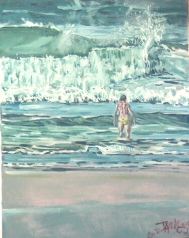 Painting titled "girl on beach" by James Wardroper, Original Artwork, Oil