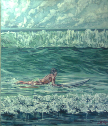 Pintura intitulada "awaiting the wave" por James Wardroper, Obras de arte originais, Óleo