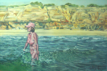 Painting titled "wading in a hat" by James Wardroper, Original Artwork, Oil Mounted on Other rigid panel