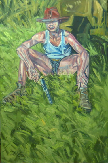 Painting titled "cow girl 004" by James Wardroper, Original Artwork, Oil