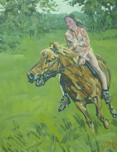 Painting titled "girl on horse 001" by James Wardroper, Original Artwork, Oil