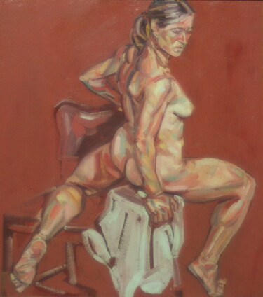 Pittura intitolato "nude on stool" da James Wardroper, Opera d'arte originale, Olio