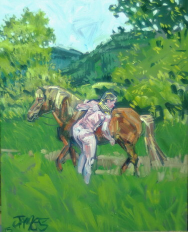 Pittura intitolato "mounting pony" da James Wardroper, Opera d'arte originale, Olio