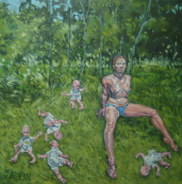 Painting titled "doll theft" by James Wardroper, Original Artwork, Oil