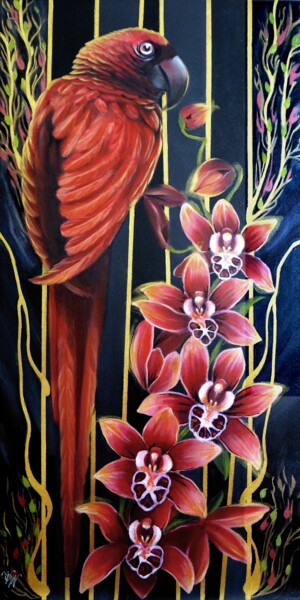 Pintura titulada "Попугай красный" por Vera Winter, Obra de arte original, Acrílico