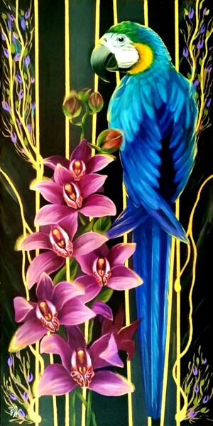 Ζωγραφική με τίτλο "Синий попугай" από Vera Winter, Αυθεντικά έργα τέχνης, Ακρυλικό