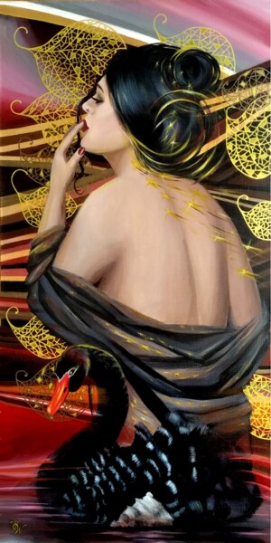 Картина под названием "Девушка и черный ле…" - Vera Winter, Подлинное произведение искусства, Акрил