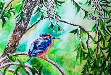 Painting titled ""The Blue Bird"" by Vera Iurchenko, Original Artwork, Watercolor