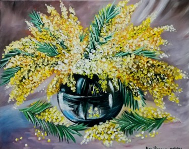 Painting titled ""Mimosa"" by Vera Iurchenko, Original Artwork, Oil Mounted on Wood Stretcher frame