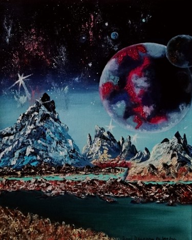 Картина под названием ""Distant Planet"" - Вера Юрченко, Подлинное произведение искусства, Масло Установлен на Деревянная ра…