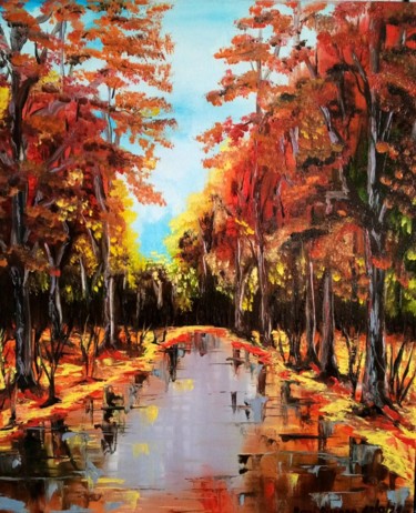 Peinture intitulée ""Осень в парке"" par Vera Iurchenko, Œuvre d'art originale, Huile Monté sur Panneau de bois