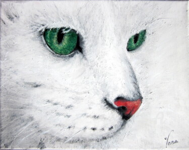 Peinture intitulée "vera-chat-blanc.jpg" par Vera, Œuvre d'art originale, Huile