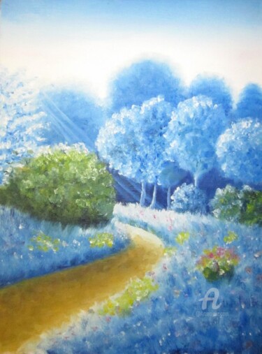 Peinture intitulée "Promenade bleu" par Vera, Œuvre d'art originale