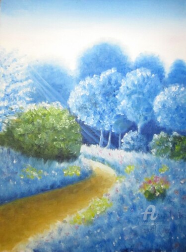 Painting titled "Promenade bleu" by Vera, Original Artwork