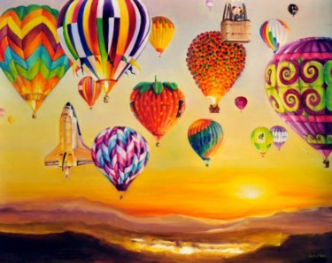 Schilderij getiteld "Balloons at dawn" door Vera Lp Cauwenberghs, Origineel Kunstwerk, Olie