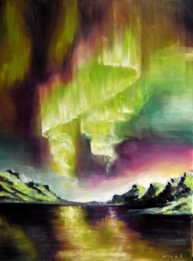 Schilderij getiteld "Aurora borealis" door Vera Lp Cauwenberghs, Origineel Kunstwerk, Olie