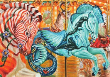 Schilderij getiteld "Quigga and Seahorse…" door Vera Lp Cauwenberghs, Origineel Kunstwerk, Olie