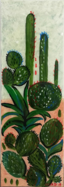 Painting titled "Cactus I" by Verad, Original Artwork, Acrylic Mounted on Wood Stretcher frame