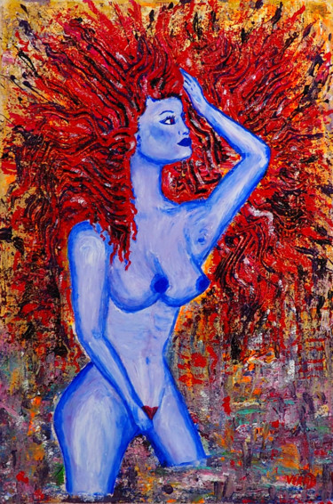 Painting titled "Drag Nimph Red" by Verad, Original Artwork, Acrylic Mounted on Wood Stretcher frame