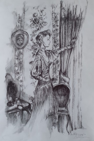Dibujo titulada "Desde la ventana" por Vera Di Bianca, Obra de arte original, Bolígrafo