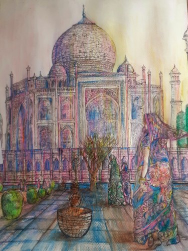 Dessin intitulée "Taj Mahal" par Vera Di Bianca, Œuvre d'art originale, Stylo à bille